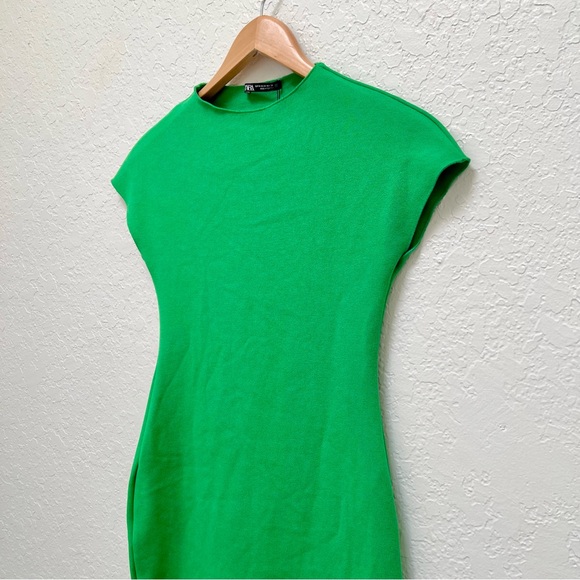 NWT Zara Knit Mini‎ Dress Green Short Sleeve Bodycon Fitted Casual - Picture 2 of 5